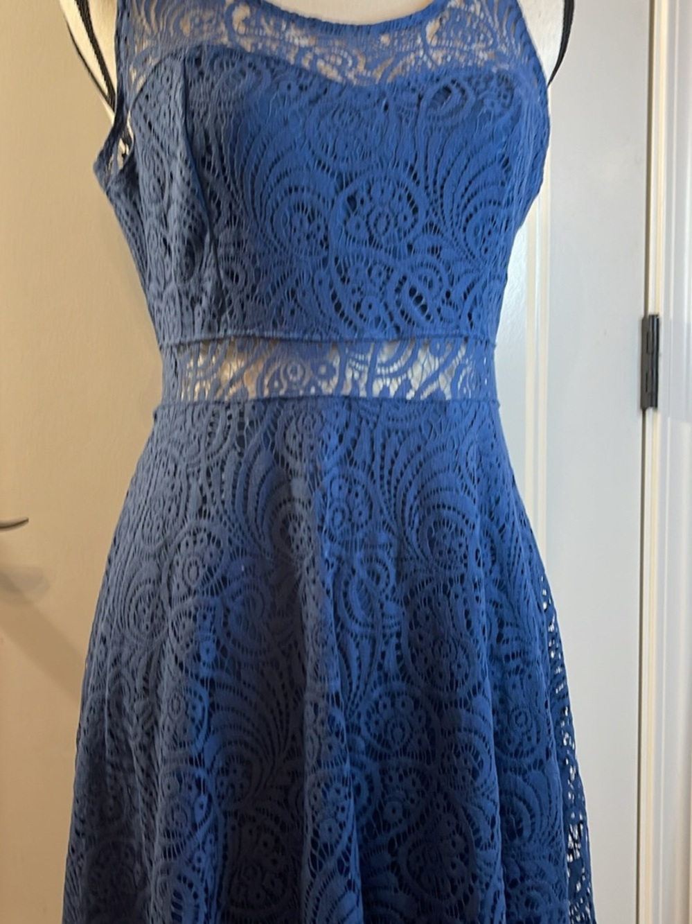 American Rag Royal Blue Lace Midi Dress with Sheer Waist
